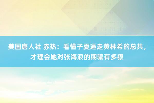 美国唐人社 赤热：看懂子夏逼走黄林希的总共，才理会她对张海浪的期骗有多狠