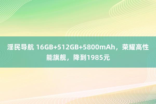 淫民导航 16GB+512GB+5800mAh，荣耀高性能旗舰，降到1985元