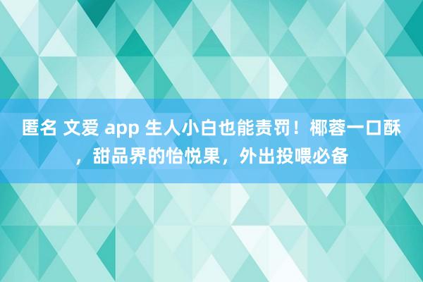 匿名 文爱 app 生人小白也能责罚！椰蓉一口酥，甜品界的怡悦果，外出投喂必备